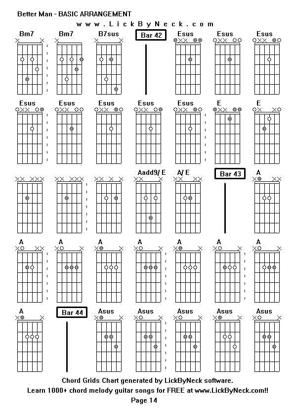 Chord Grids Chart of chord melody fingerstyle guitar song-Better Man - BASIC ARRANGEMENT,generated by LickByNeck software.